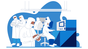 Cleanroom production team manufacturing minimally invasive medical devices.