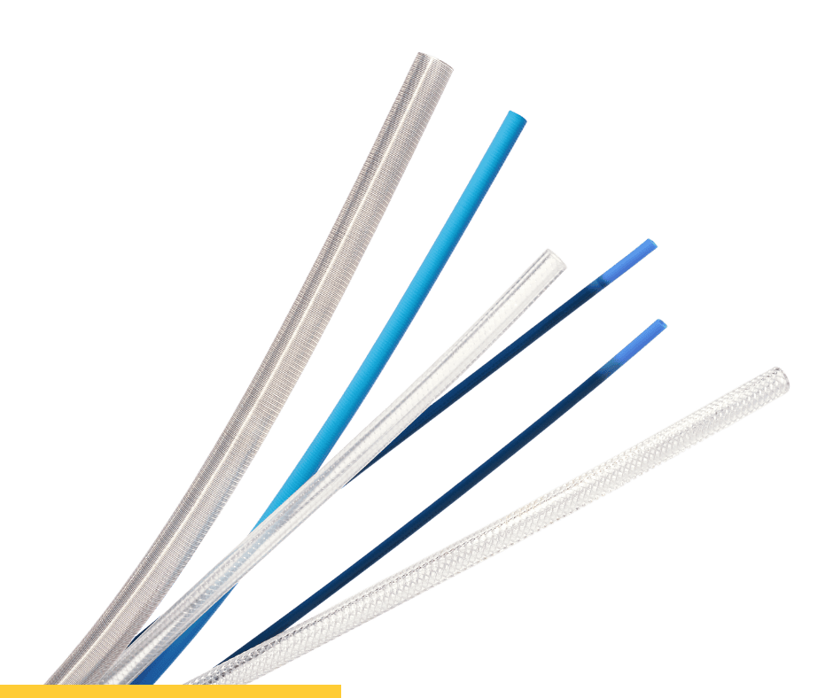 Braided and reinforced medical tubing produced through custom extrusion.